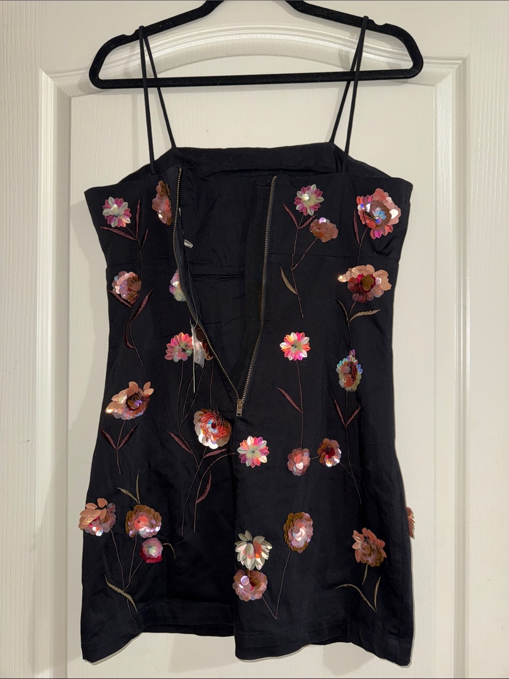 NWT Anthropologie Black Floral Embroidered Spaghetti Strap Dress - Picture 7 of 8
